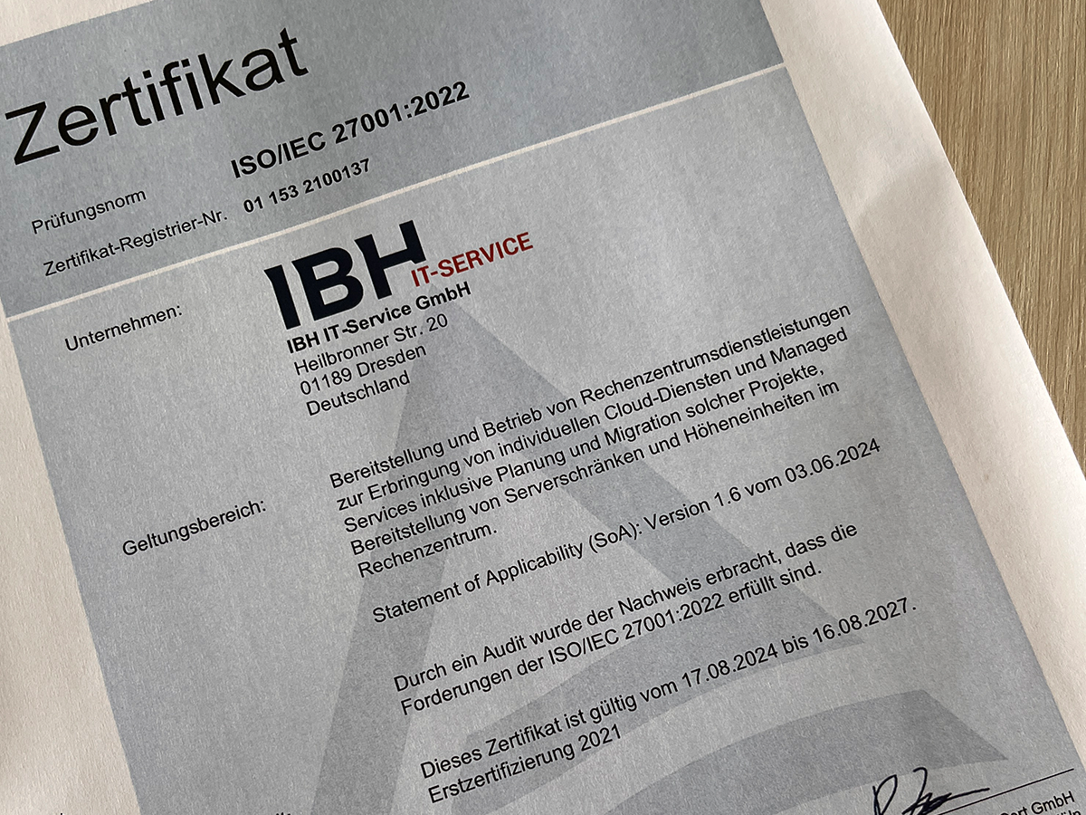 Offizielles Dokument Zertifikat ISO-IEC 27001-2022