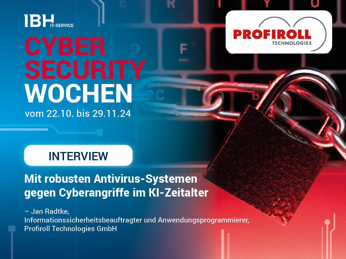 Titelbild IT-Security Interview Antivirus mit Profiroll und Schloss und Tatstatur im Hintergrund