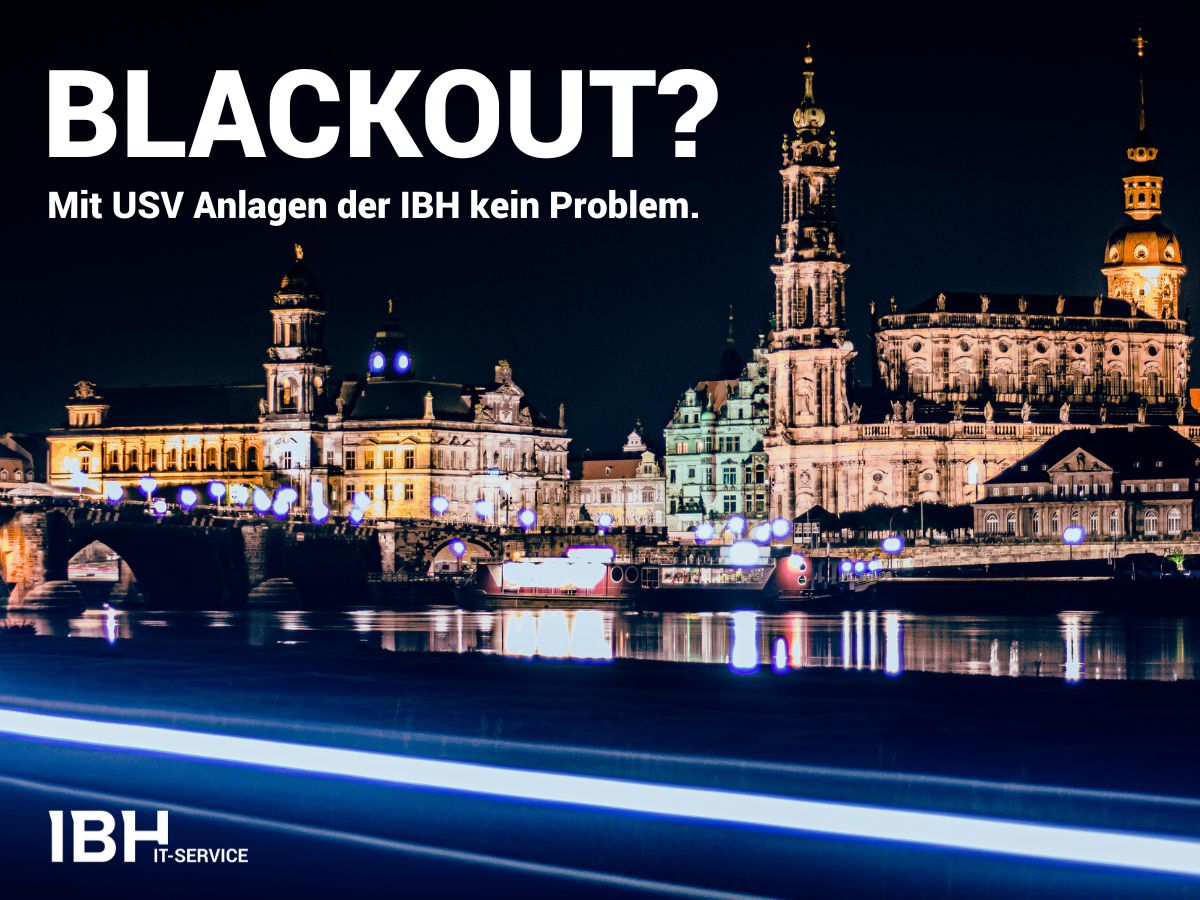 Titelbild Newsbeitrag USV mit Stadtsilhouette von Dresden bei Nacht im Hintergrund