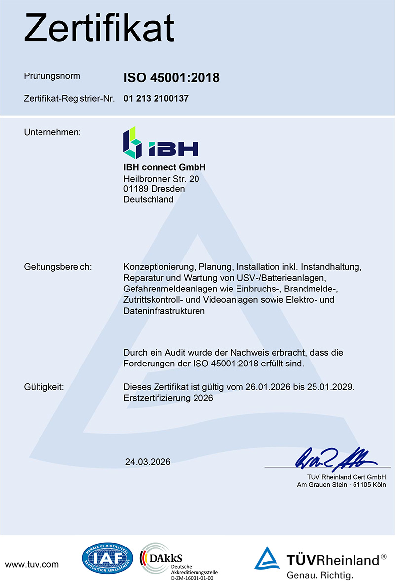DIN 45001 Zertifikat IBH connect GmbH